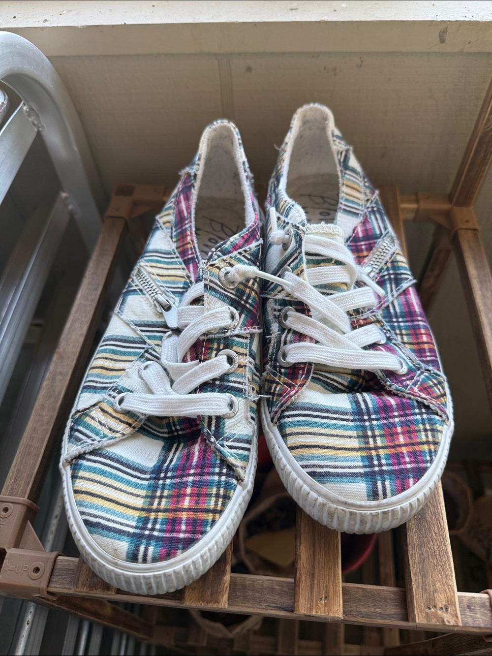 Plaid Canvas Lace-Up Sneakers in Multicolor